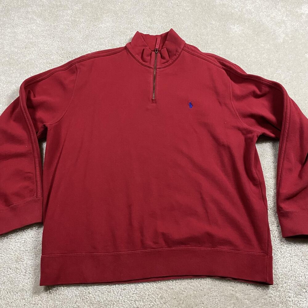 Polo Ralph Lauren Sweatshirt Mens XL Red 1/4 Zip Mock Neck Fleece Pullover